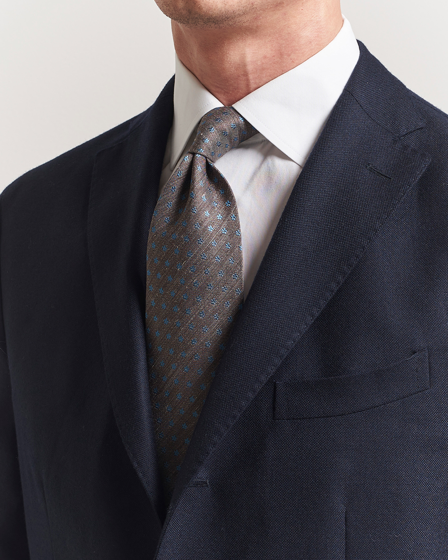 Homme | Eton Silk/Linen Floral Tie Brown | Eton | Silk/Linen Floral Tie Brown