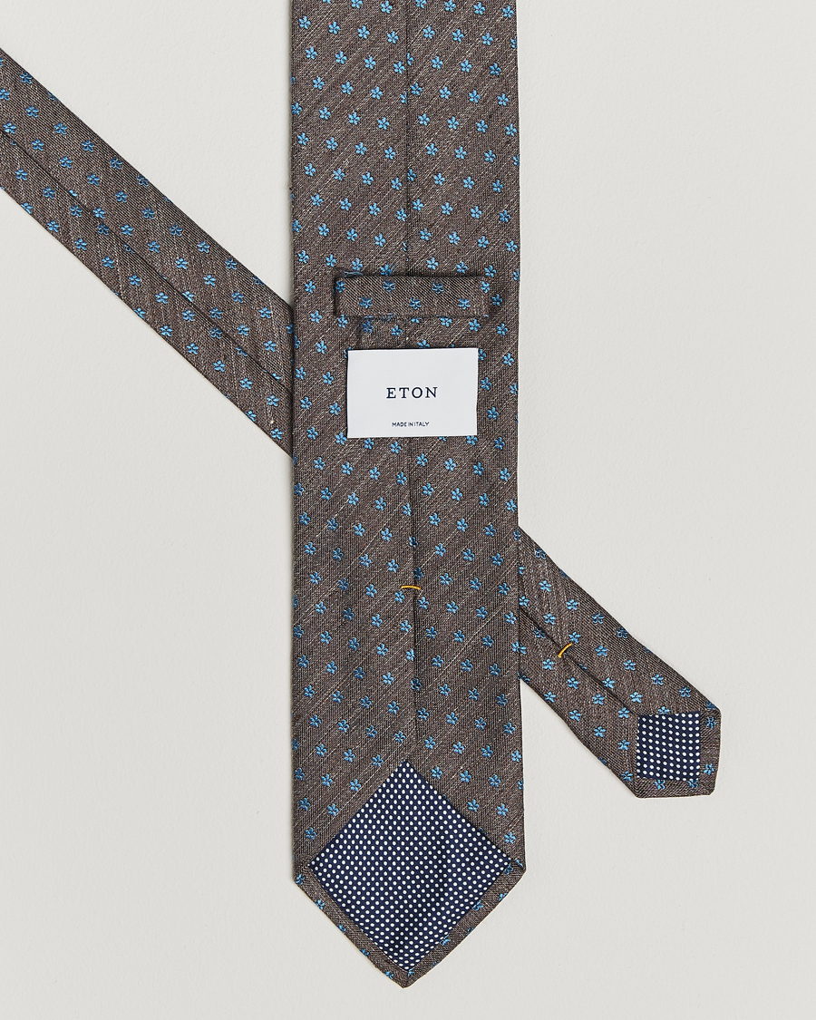 Homme | Eton Silk/Linen Floral Tie Brown | Eton | Silk/Linen Floral Tie Brown