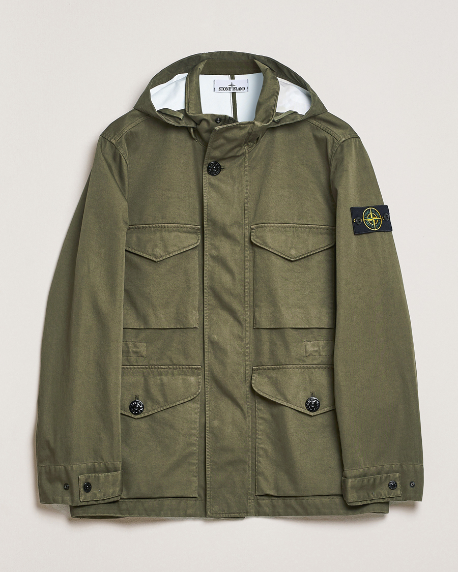 Homme | Manteaux Et Vestes | Stone Island | Raso Gommato 3L Cotton Hooded Field Jacket Military Green