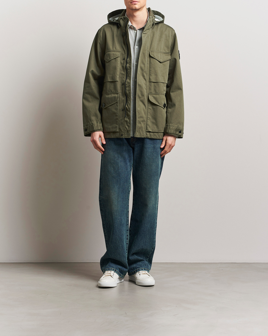 Homme | Manteaux Et Vestes | Stone Island | Raso Gommato 3L Cotton Hooded Field Jacket Military Green
