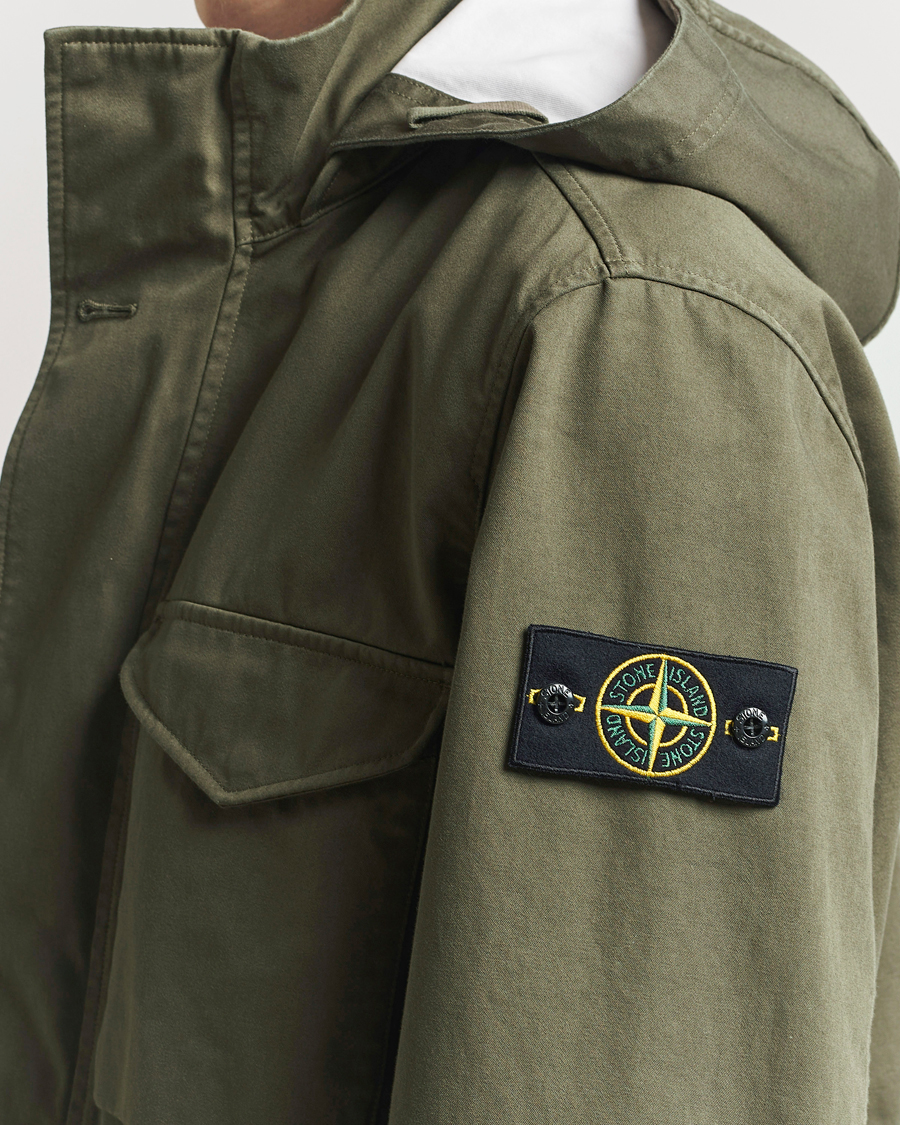 Homme | Manteaux Et Vestes | Stone Island | Raso Gommato 3L Cotton Hooded Field Jacket Military Green