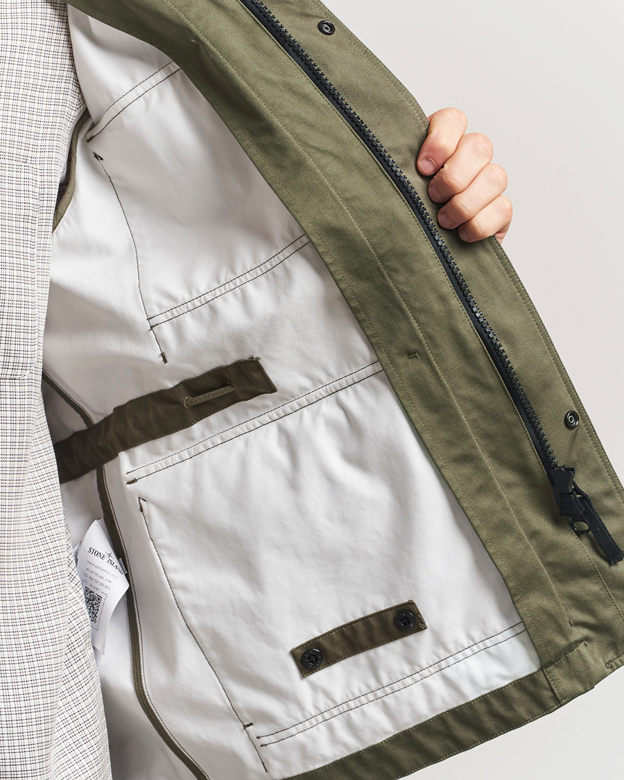 Homme | Manteaux Et Vestes | Stone Island | Raso Gommato 3L Cotton Hooded Field Jacket Military Green