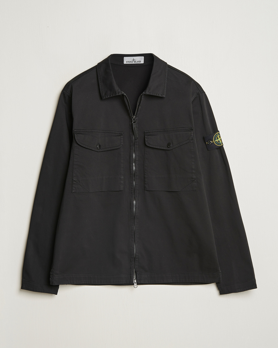 Homme | Chemises | Stone Island | Cotton Stretch Zip Overshirt Black