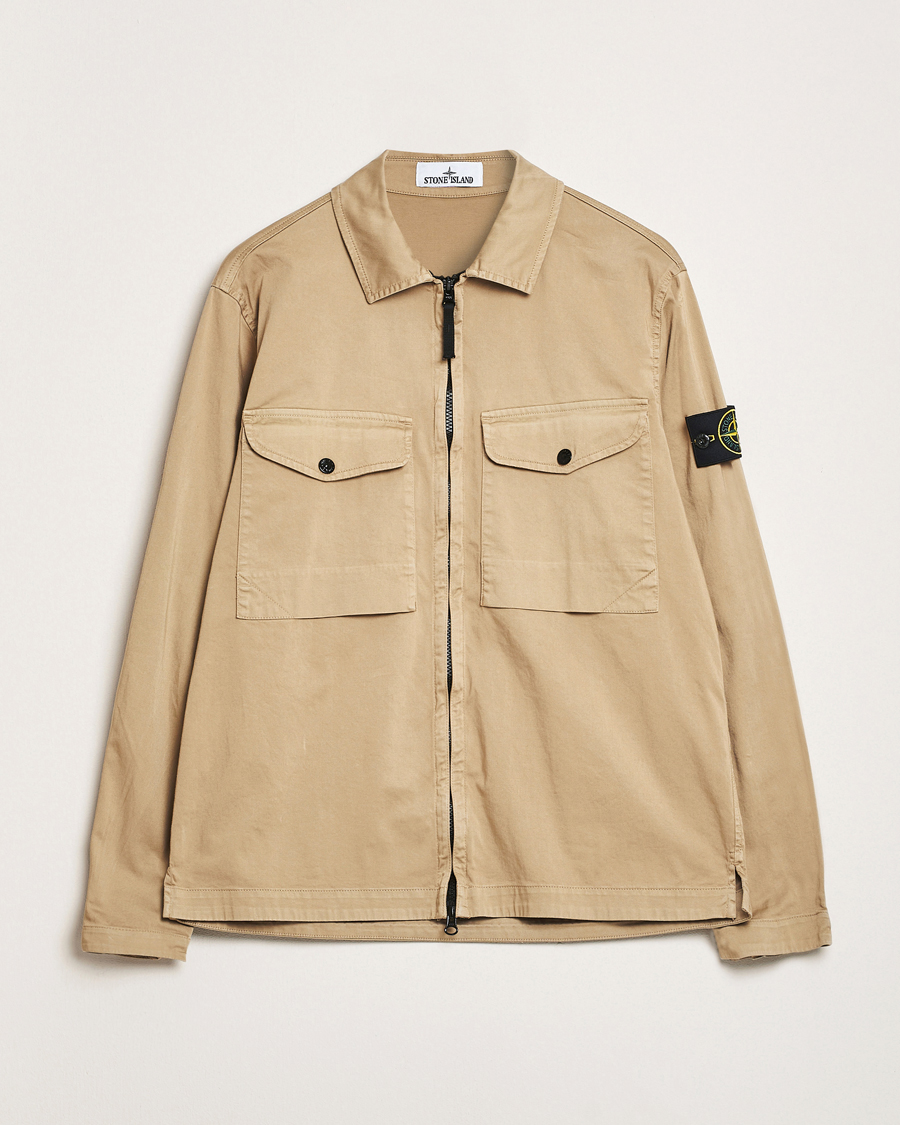 Homme | Chemises | Stone Island | Cotton Stretch Zip Overshirt Biscuit