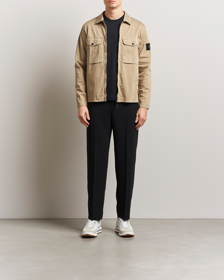 Homme | Chemises | Stone Island | Cotton Stretch Zip Overshirt Biscuit