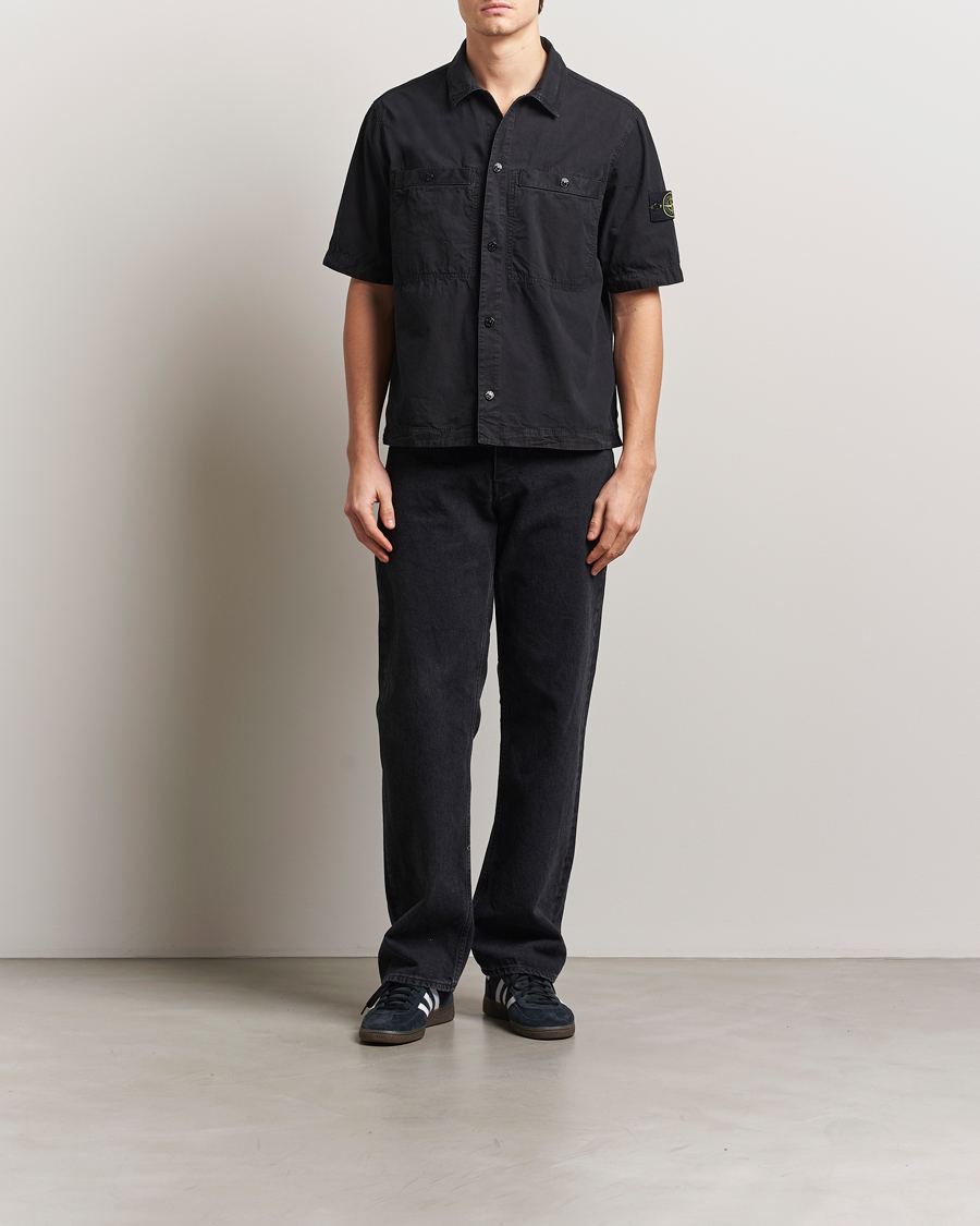Homme | Chemises | Stone Island | Cotton Canvas Old Effect Short Sleeve Shirt Black