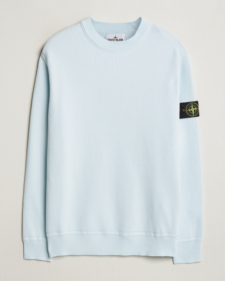 Homme | Pulls Et Tricots | Stone Island | Ribbed Soft Organic Cotton Crewneck Sky Blue