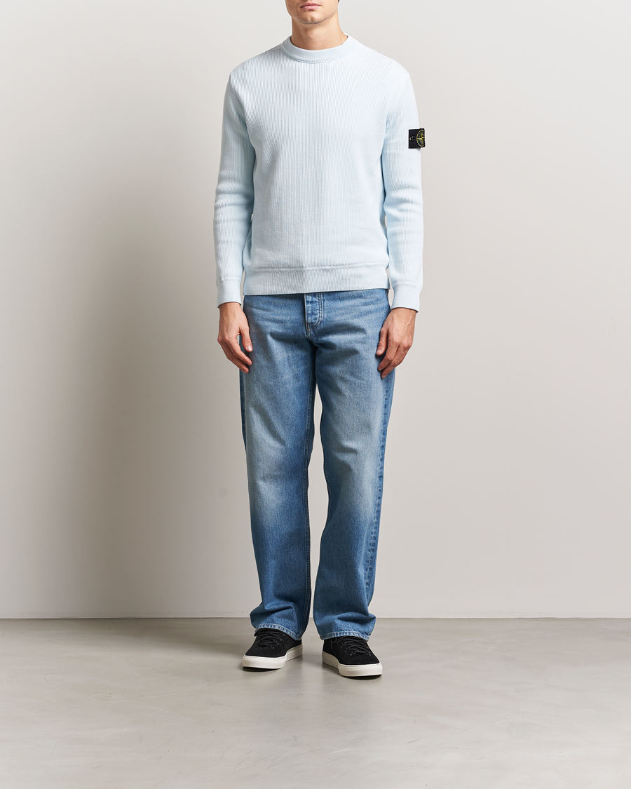 Homme | Pulls Et Tricots | Stone Island | Ribbed Soft Organic Cotton Crewneck Sky Blue