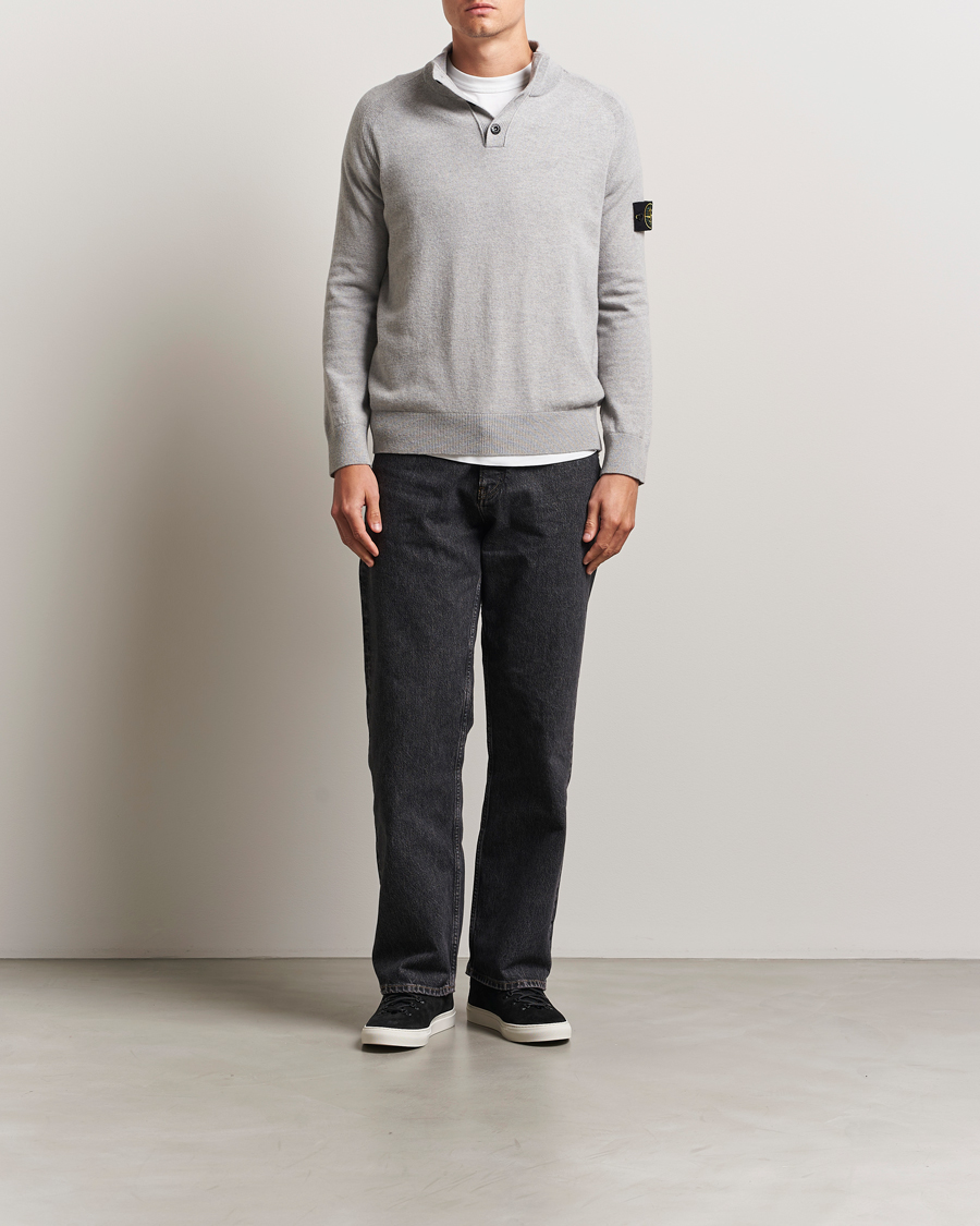 Homme | Pulls Et Tricots | Stone Island | Knitted Geelong Wool Half Button Zip Melange Grey