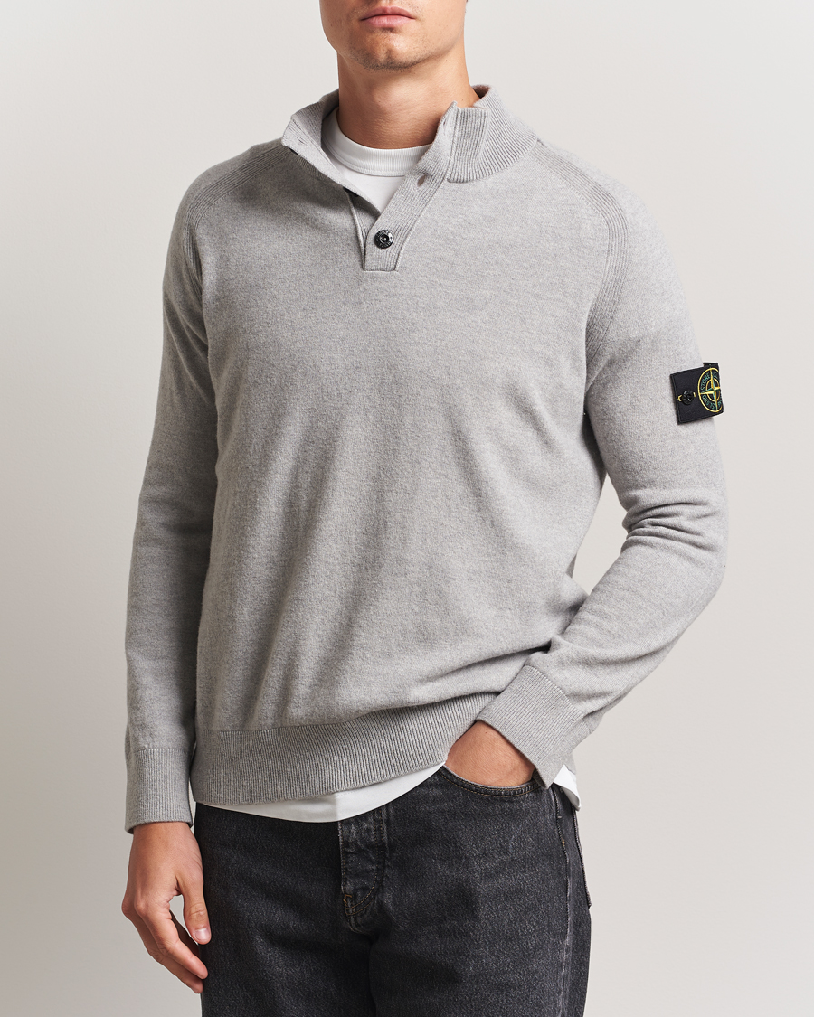 Homme | Pulls Et Tricots | Stone Island | Knitted Geelong Wool Half Button Zip Melange Grey