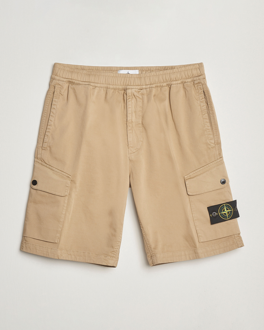 Homme | Shorts | Stone Island | Organic Cotton Stretch Satin Drawstring Shorts Biscuit