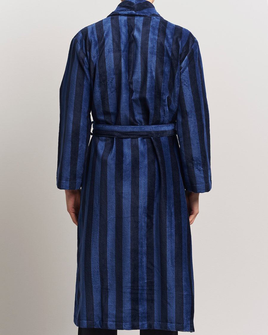 Homme | Peignoirs Et Pyjamas | Derek Rose | Cotton Velour Striped Gown Navy/Blue