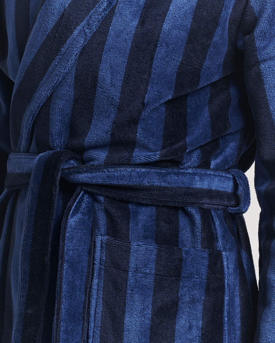 Homme | Peignoirs Et Pyjamas | Derek Rose | Cotton Velour Striped Gown Navy/Blue