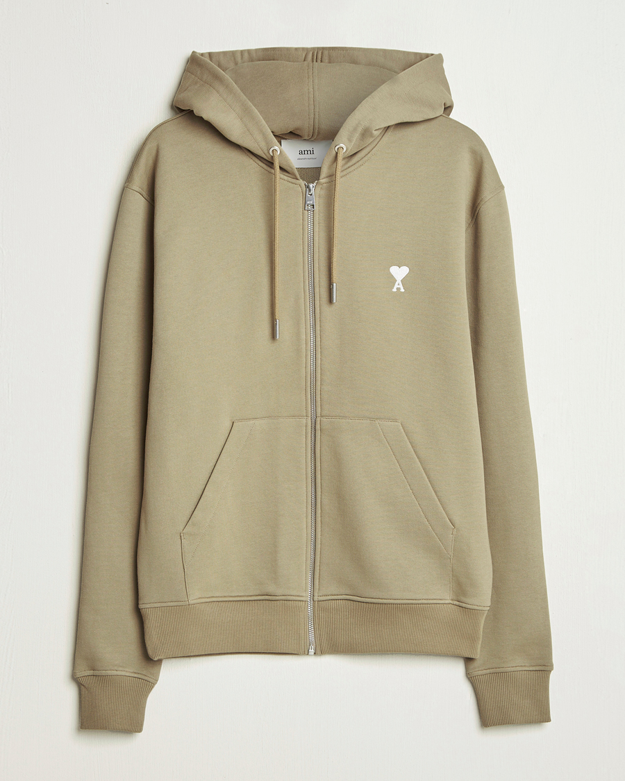 Homme | Pulls Et Tricots | AMI | Off White Heart Logo Full Zip Hoodie Beige