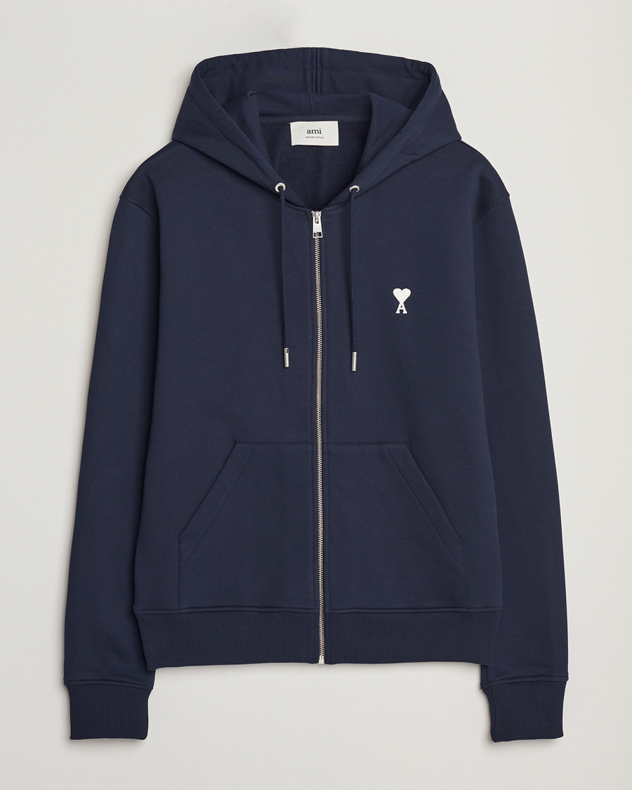 Homme | Pulls Et Tricots | AMI | Off White Heart Logo Full Zip Hoodie Night Blue