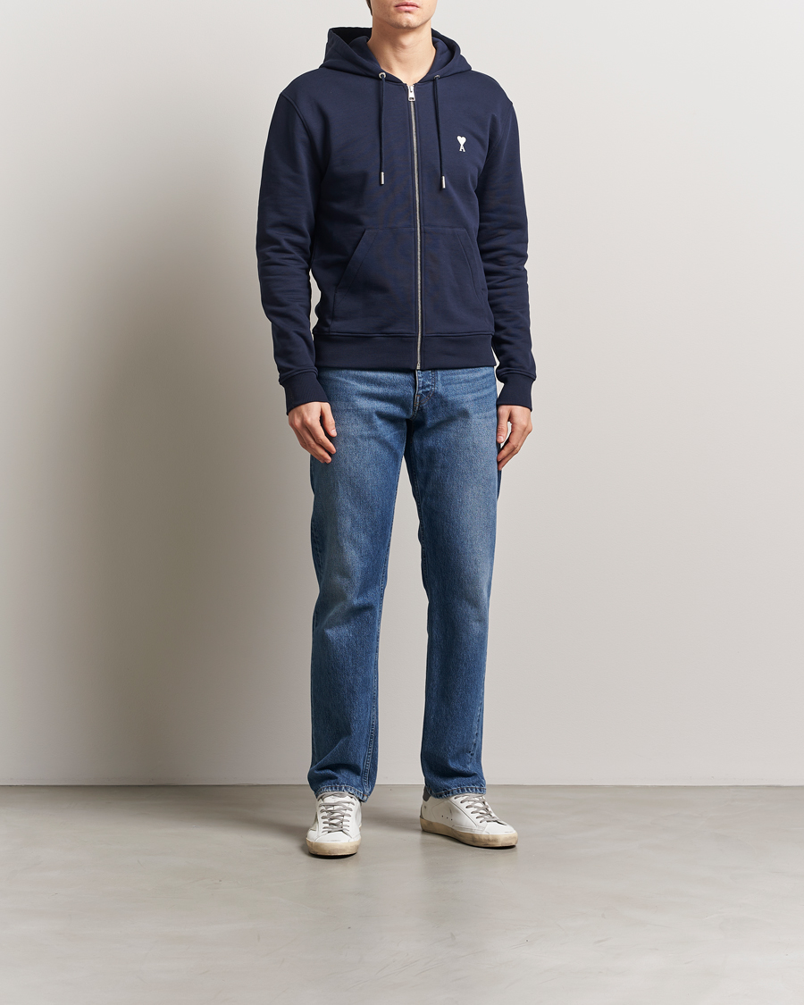 Homme | Pulls Et Tricots | AMI | Off White Heart Logo Full Zip Hoodie Night Blue