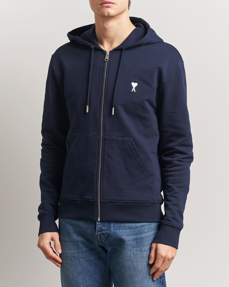 Homme | Pulls Et Tricots | AMI | Off White Heart Logo Full Zip Hoodie Night Blue