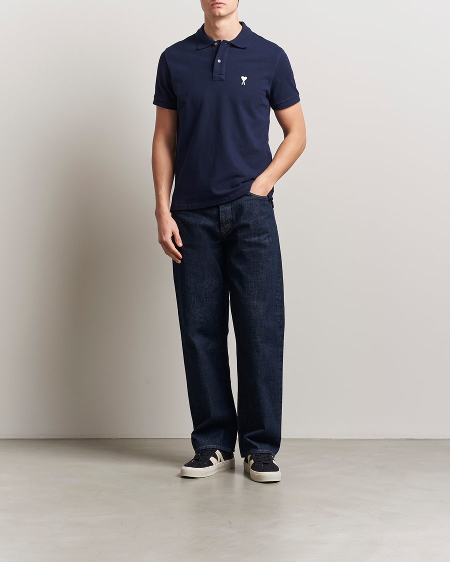 Homme | Polos | AMI | Off White Heart Logo Polo Night Blue
