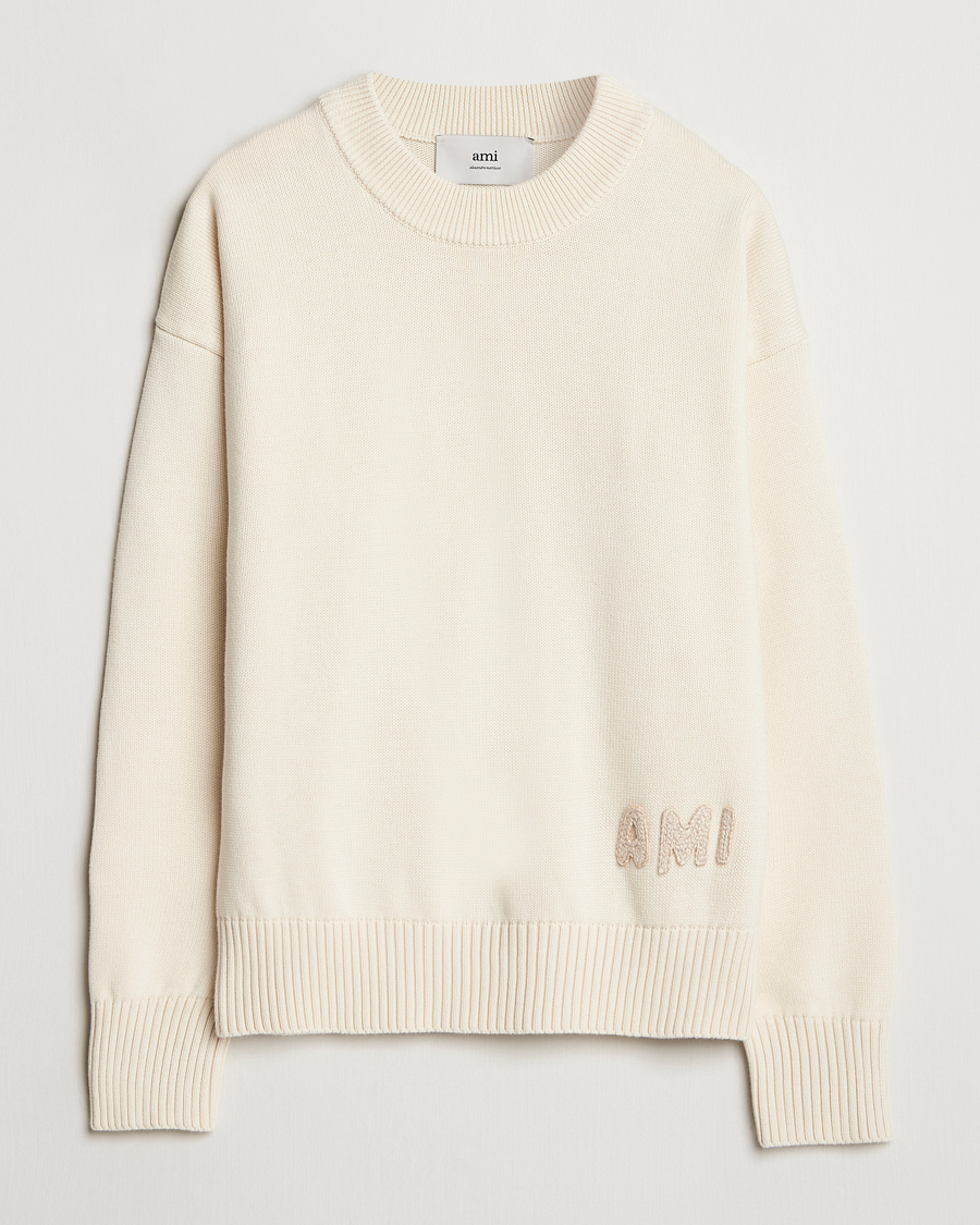 Homme | Pulls Et Tricots | AMI | Embroidered Logo Knitted Sweater White Cream