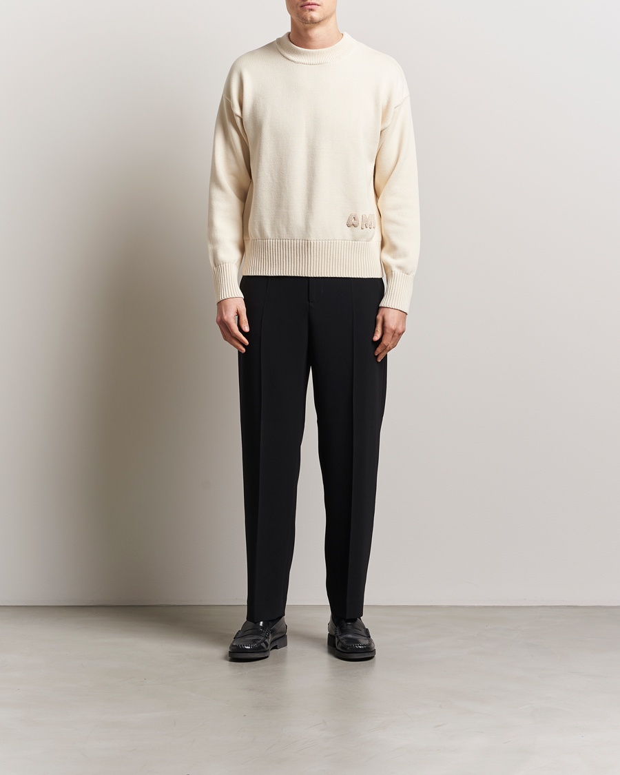Homme | Pulls Et Tricots | AMI | Embroidered Logo Knitted Sweater White Cream