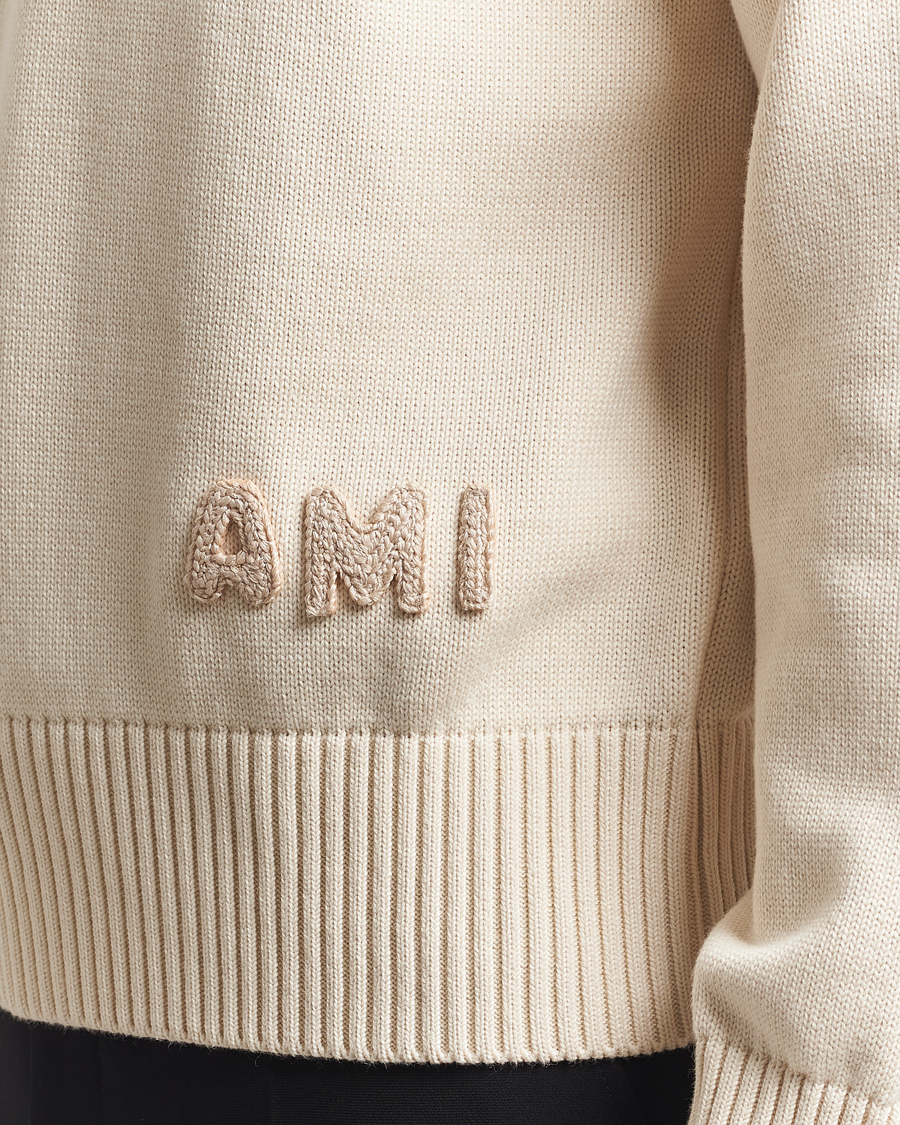 Homme | Pulls Et Tricots | AMI | Embroidered Logo Knitted Sweater White Cream