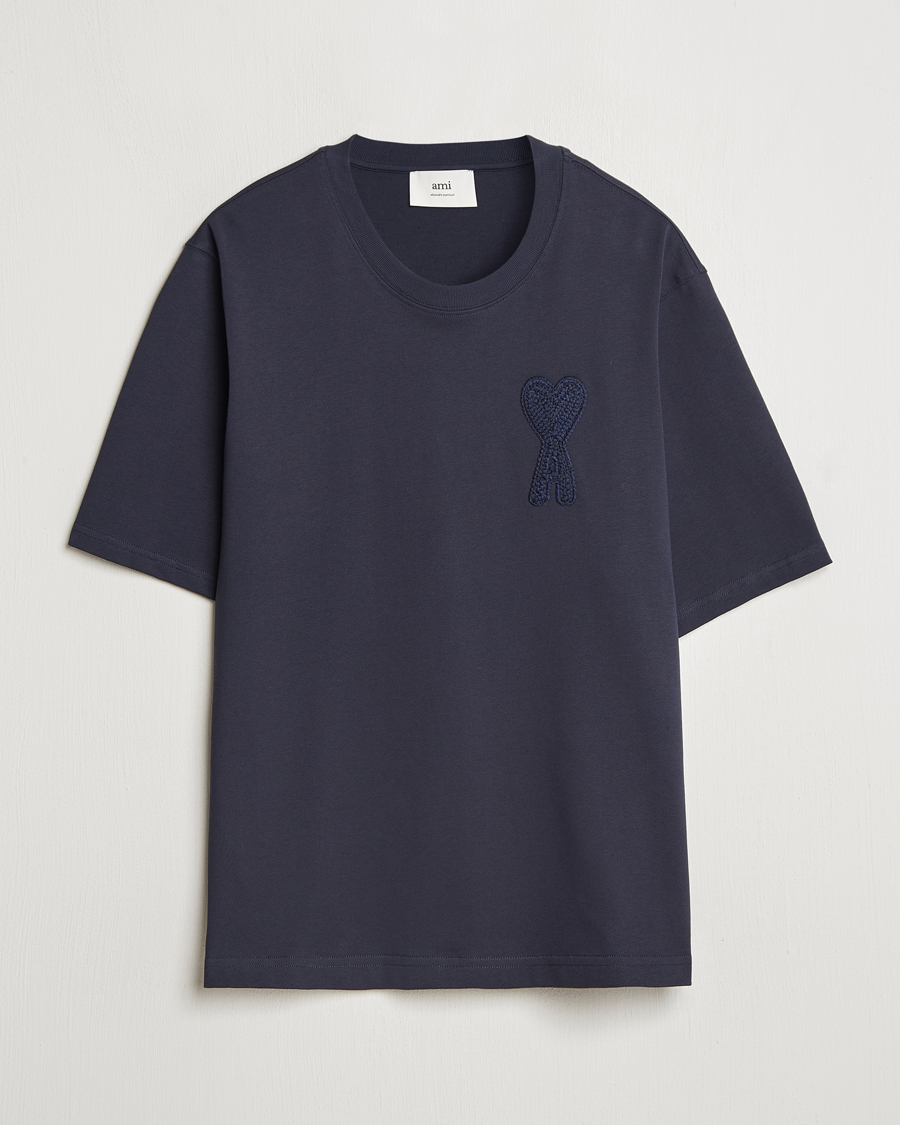 Homme | T-shirts | AMI | Bouclé Heart T-Shirt Navy Blue