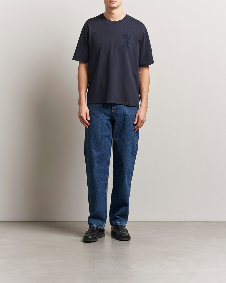 Homme | T-shirts | AMI | Bouclé Heart T-Shirt Navy Blue