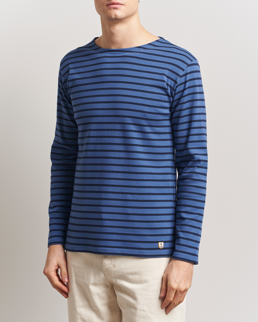 Homme | T-shirts | Armor-lux | Houat Héritage Stripe Long Sleeve T-Shirt Obscure/Deep Marine