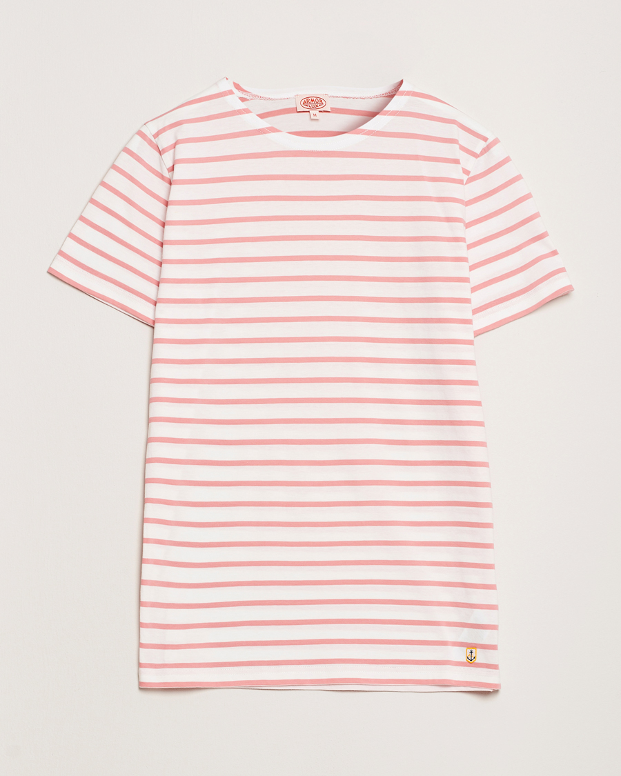 Homme | T-shirts | Armor-lux | Hoëdic Boatneck Héritage Stripe T-shirt Milk/Bubblegum