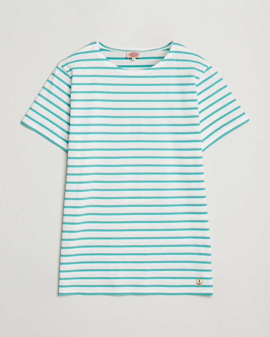 Homme | T-shirts | Armor-lux | Hoëdic Boatneck Héritage Stripe T-shirt Milk/Laguna