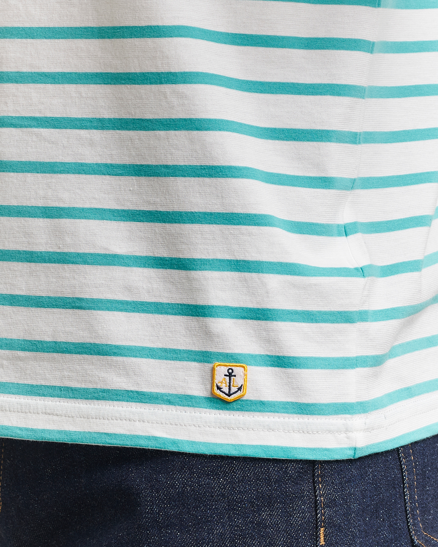 Homme | T-shirts | Armor-lux | Hoëdic Boatneck Héritage Stripe T-shirt Milk/Laguna