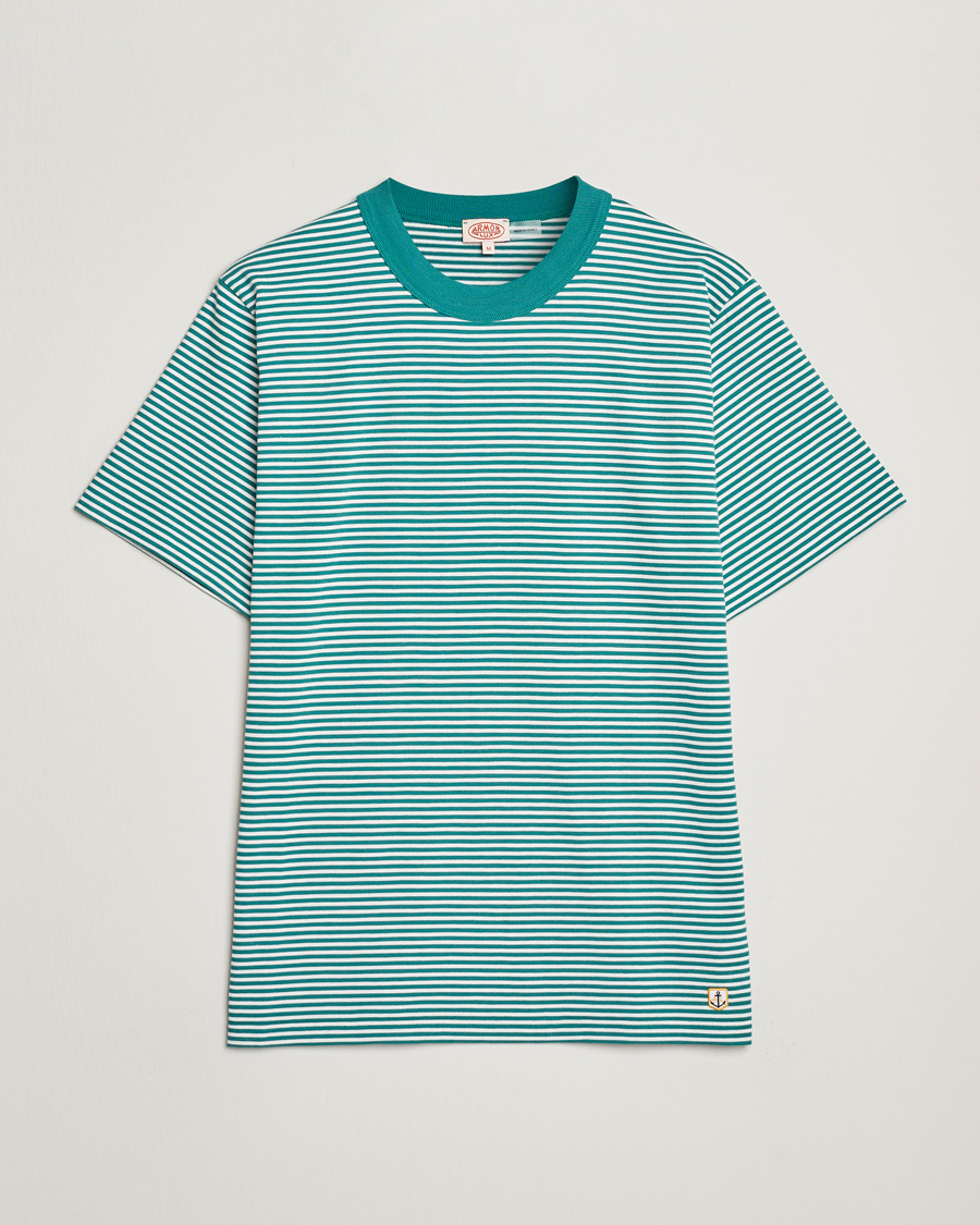 Homme | T-shirts | Armor-lux | Callac Héritage Stripe T-Shirt Deep Jungle/Milk