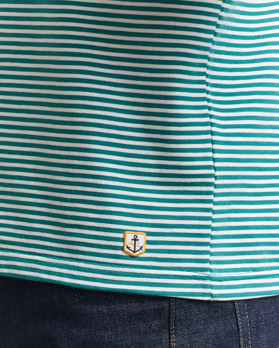 Homme | T-shirts | Armor-lux | Callac Héritage Stripe T-Shirt Deep Jungle/Milk