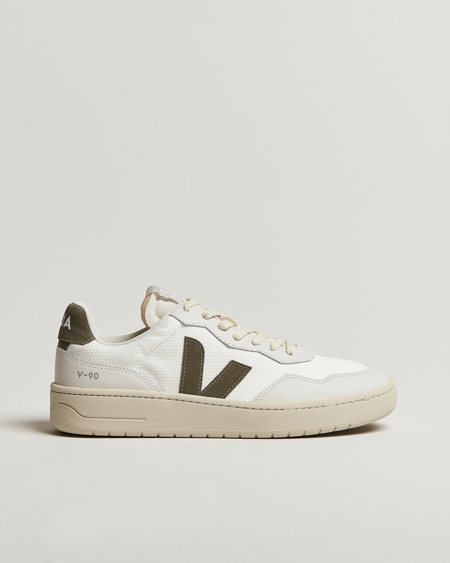Homme | Veja V-90 Mesh Sneaker White/Khaki | Veja | V-90 Mesh Sneaker White/Khaki