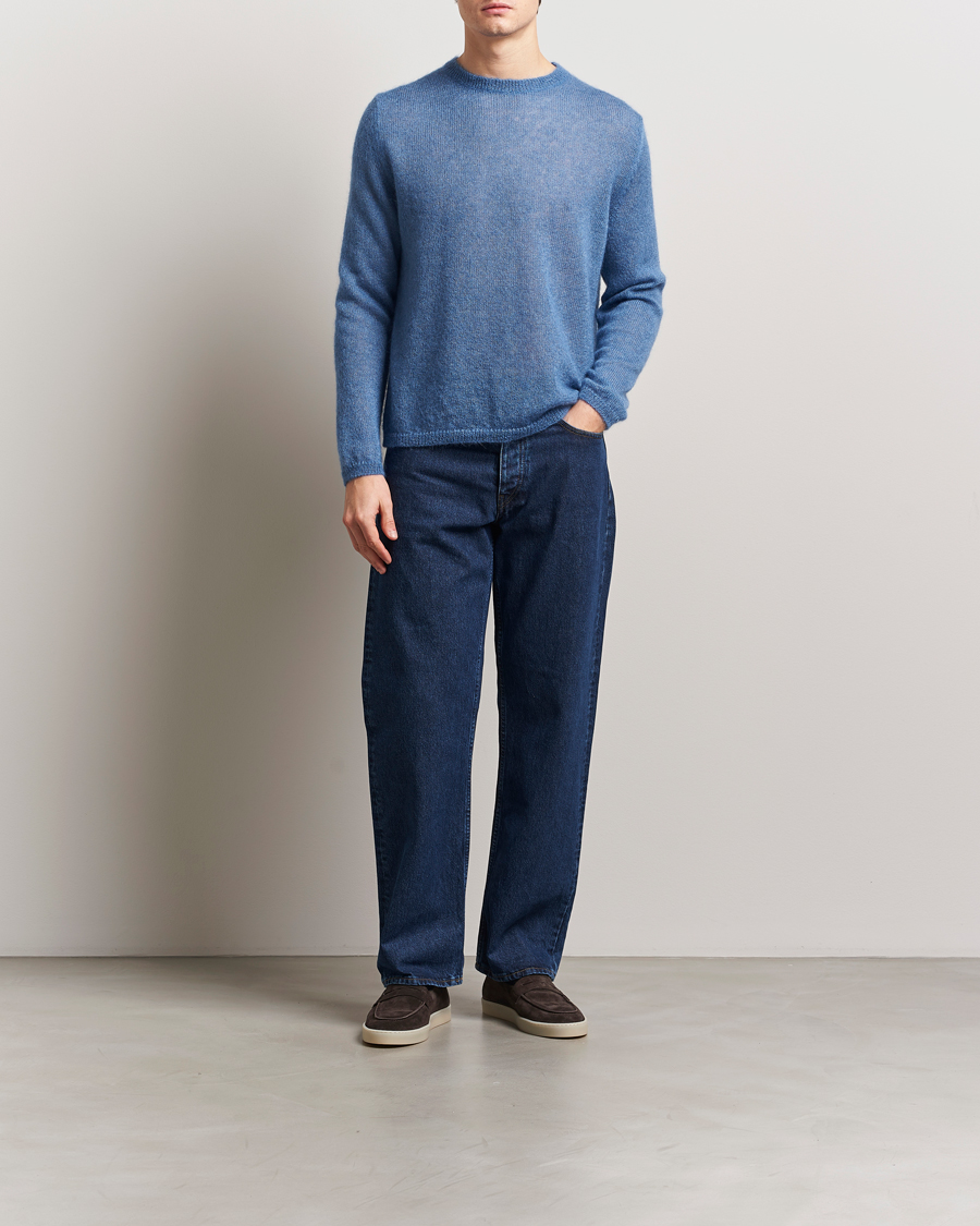 Homme | Pulls Et Tricots | Massimo Alba | Baby Mohair Crew Neck Pullover Sky Blue