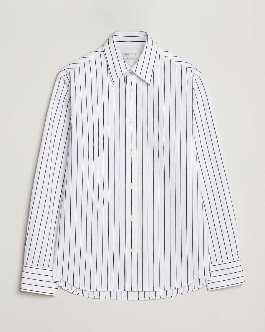 Homme | Chemises | Tiger of Sweden | Bennet Striped Cotton Shirt Pure White