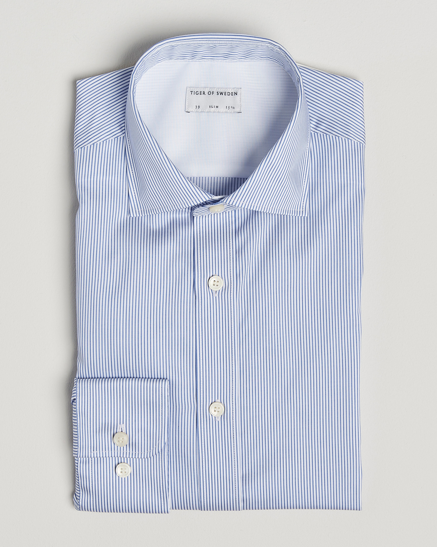 Homme | Chemises | Tiger of Sweden | Adley Cotton Striped Shirt Blue