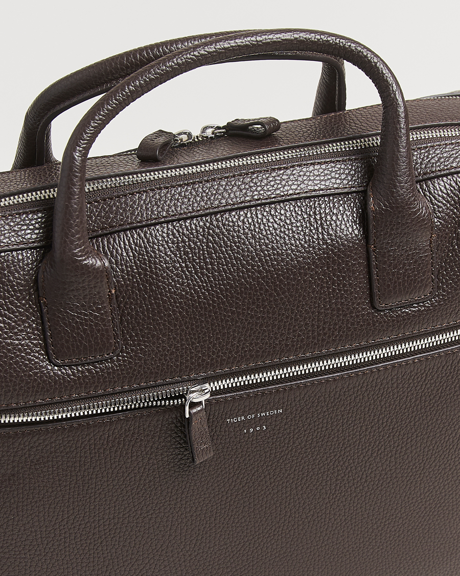 Homme | Tiger of Sweden Beridare Double Zip Leather Briefcase Dark Brown | Tiger of Sweden | Beridare Double Zip Leather Briefcase Dark Brown