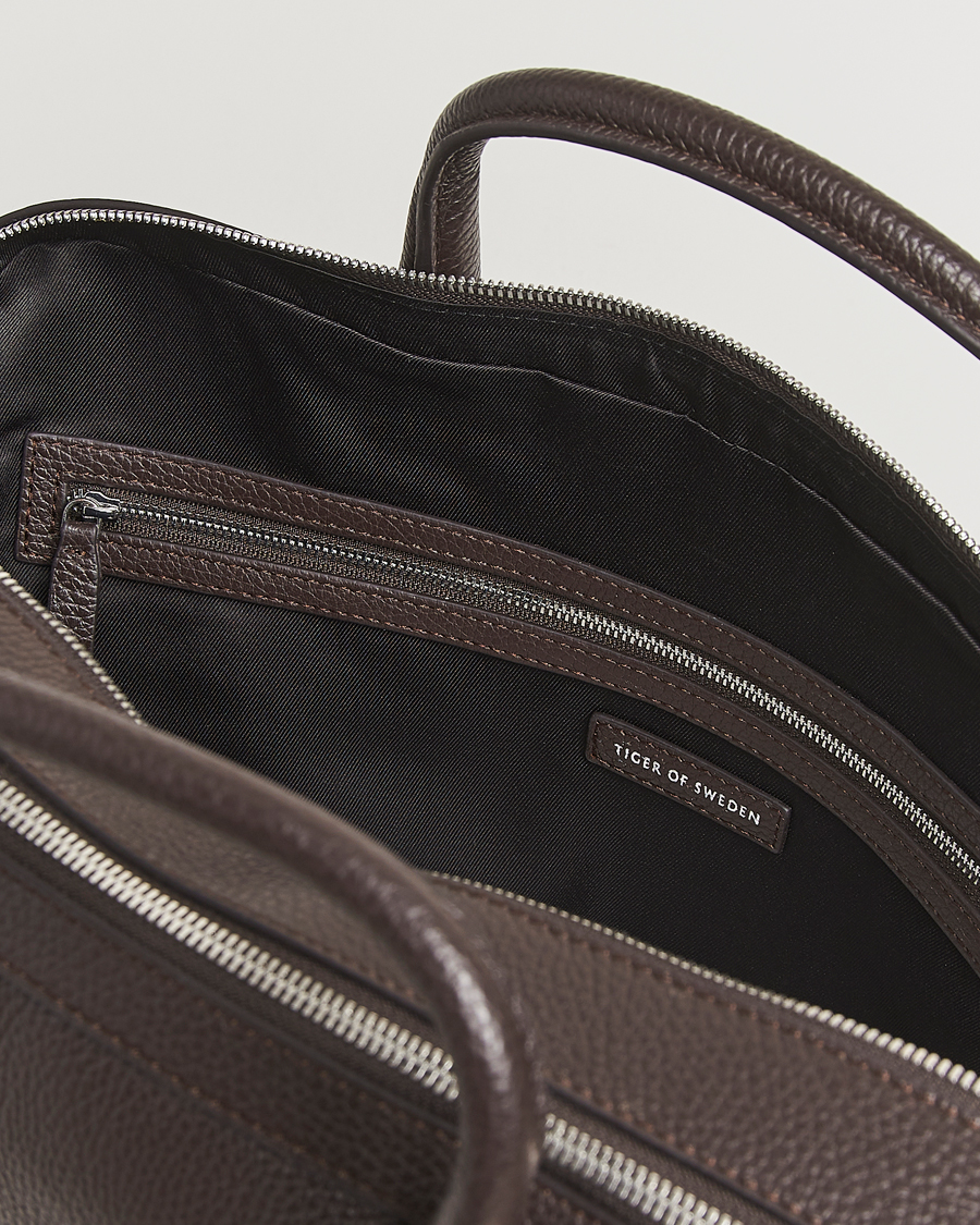 Homme | Tiger of Sweden Beridare Double Zip Leather Briefcase Dark Brown | Tiger of Sweden | Beridare Double Zip Leather Briefcase Dark Brown