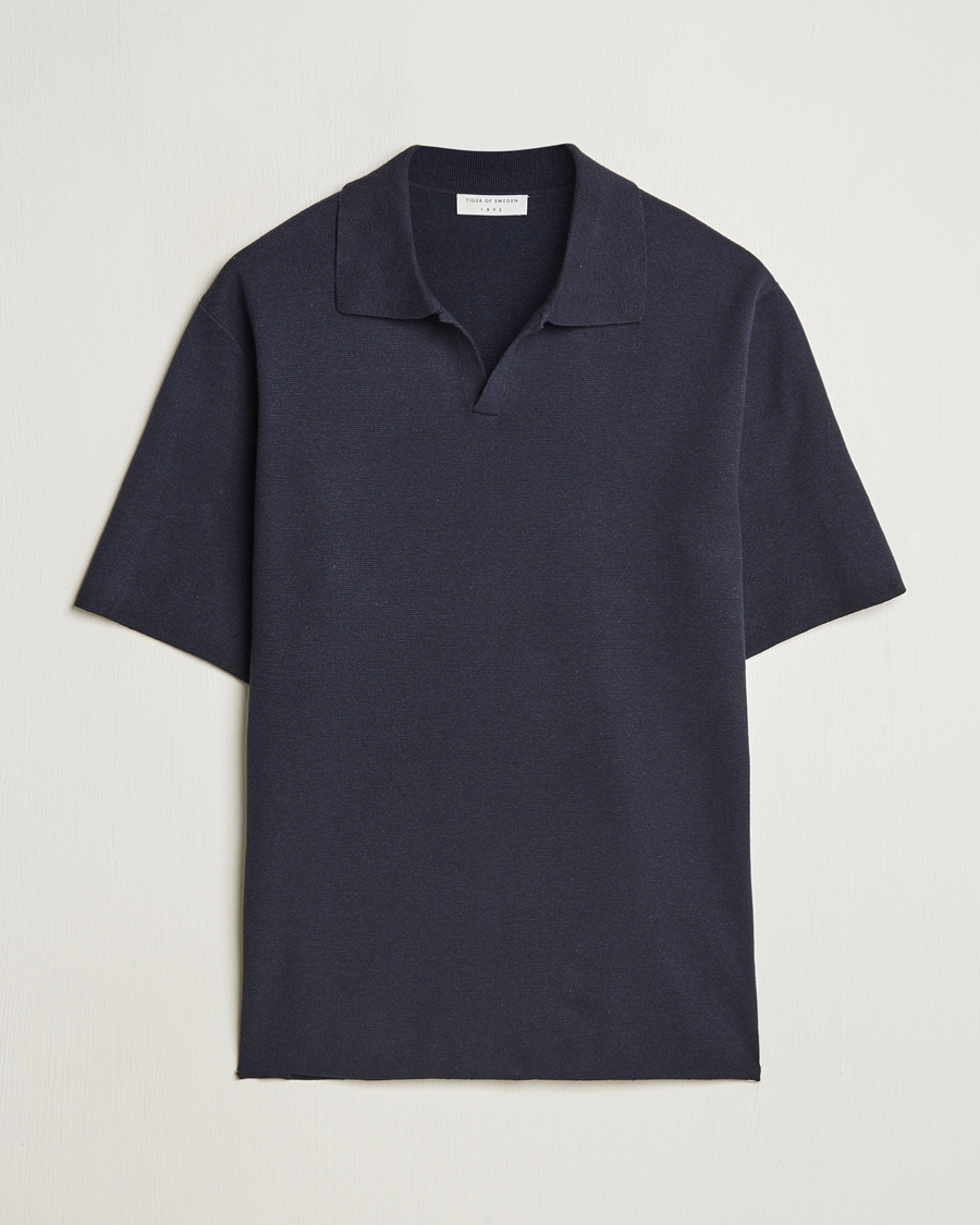 Homme | Polos | Tiger of Sweden | Maelon Cotton/Linen Knitted Polo Light Ink