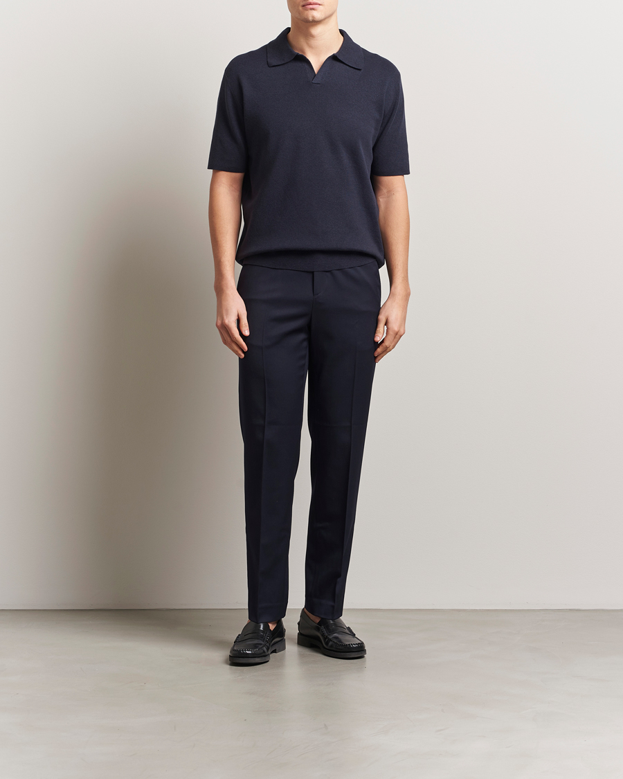 Homme | Polos | Tiger of Sweden | Maelon Cotton/Linen Knitted Polo Light Ink