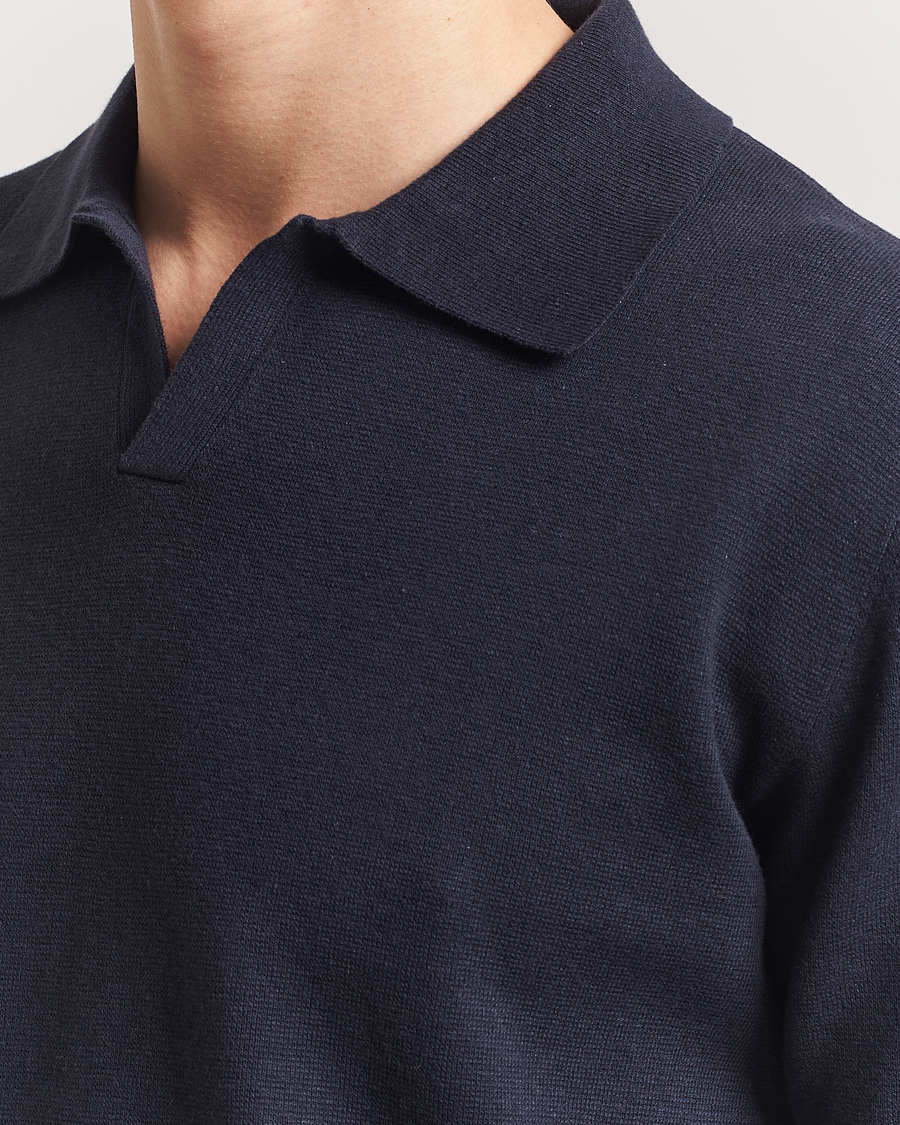 Homme | Polos | Tiger of Sweden | Maelon Cotton/Linen Knitted Polo Light Ink