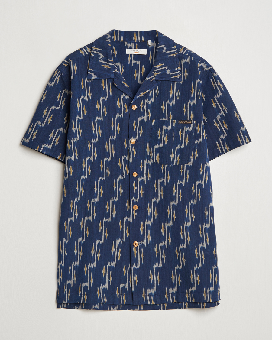 Homme | Chemises | Nudie Jeans | Arvid Printed Short Sleeve Shirt Blueberry