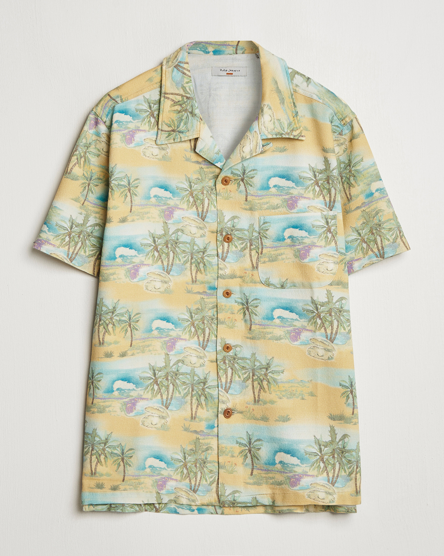 Homme | Chemises | Nudie Jeans | Arvid Printed Short Sleeve Shirt Mustard