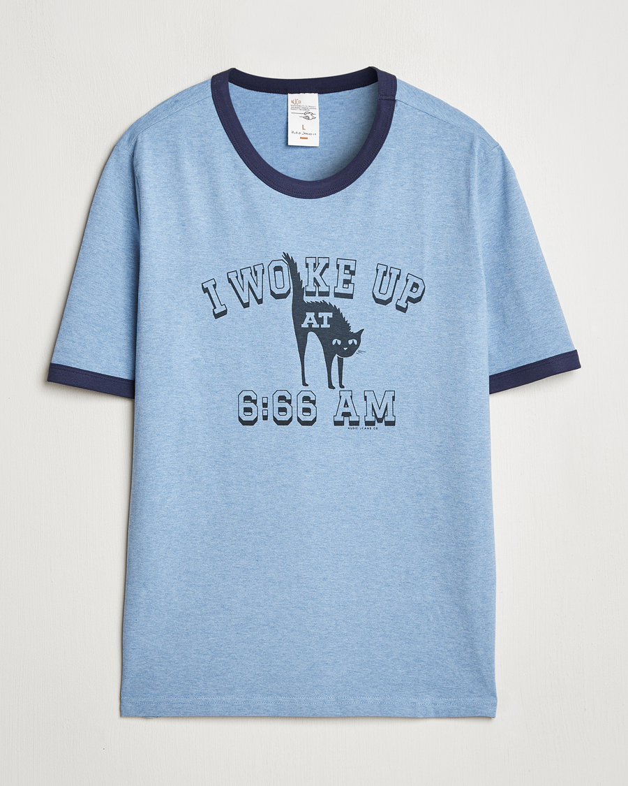 Homme | T-shirts | Nudie Jeans | Ricky Printed Ringer T-Shirt Blue Melange