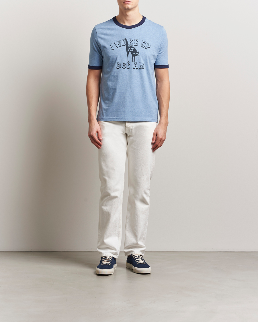 Homme | T-shirts | Nudie Jeans | Ricky Printed Ringer T-Shirt Blue Melange