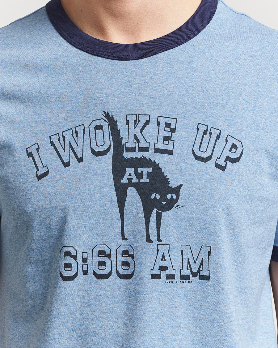 Homme | T-shirts | Nudie Jeans | Ricky Printed Ringer T-Shirt Blue Melange