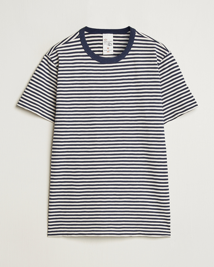 Homme | T-shirts | Nudie Jeans | Roy Striped Slub T-Shirt Blue/Off White