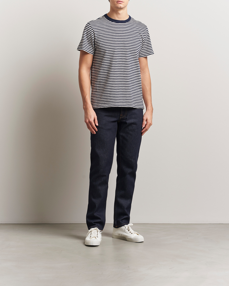 Homme | T-shirts | Nudie Jeans | Roy Striped Slub T-Shirt Blue/Off White