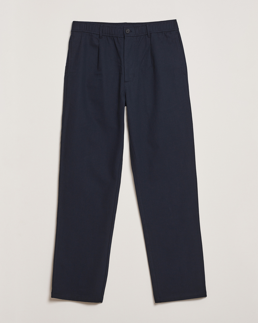 Homme | Pantalons | Samsøe Samsøe | Bertil Cotton/Linen Drawstring Trousers Salute Navy